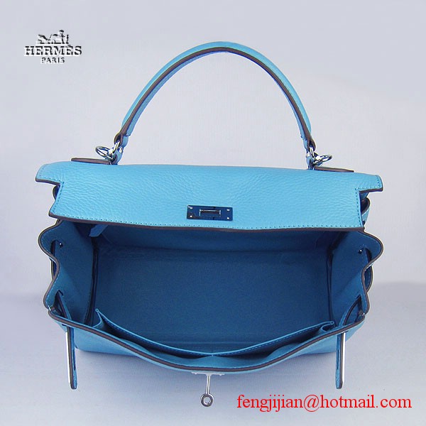 Hermes Kelly 32cm Togo Leather Bag Light Blue 6108 Silver Hardware